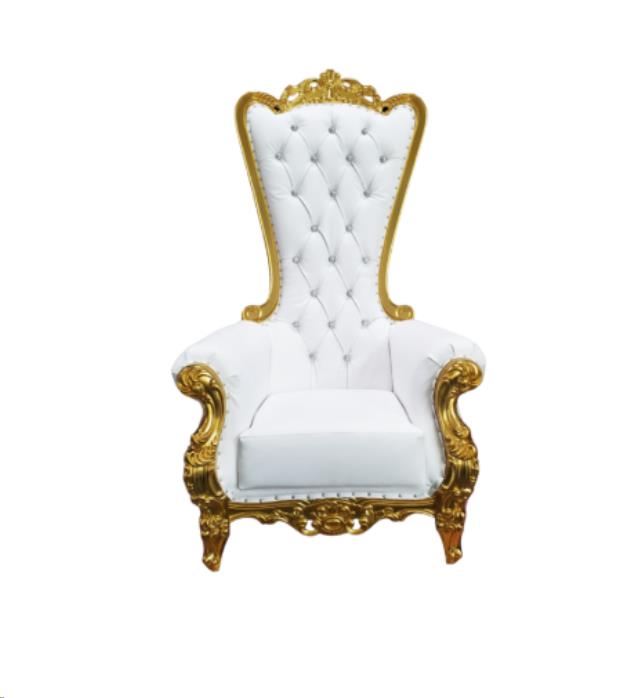Where to rent THRONE CHAIR WITH ARM GOLD WHITE in Denver NC